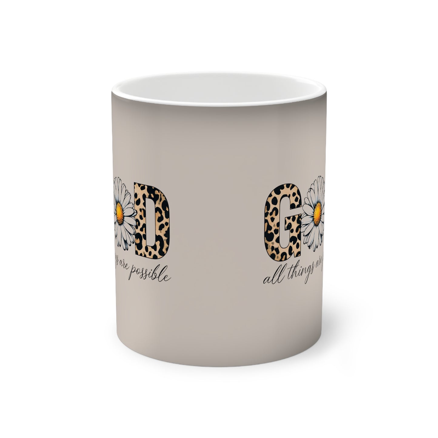 Taza Mágica que Cambia de Color — Diseño “Good” con Leopardo y Margaritas | Taza Inspiradora de 11 oz