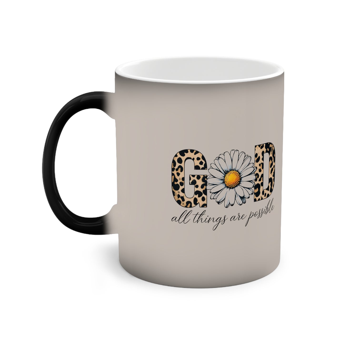 Taza Mágica que Cambia de Color — Diseño “Good” con Leopardo y Margaritas | Taza Inspiradora de 11 oz