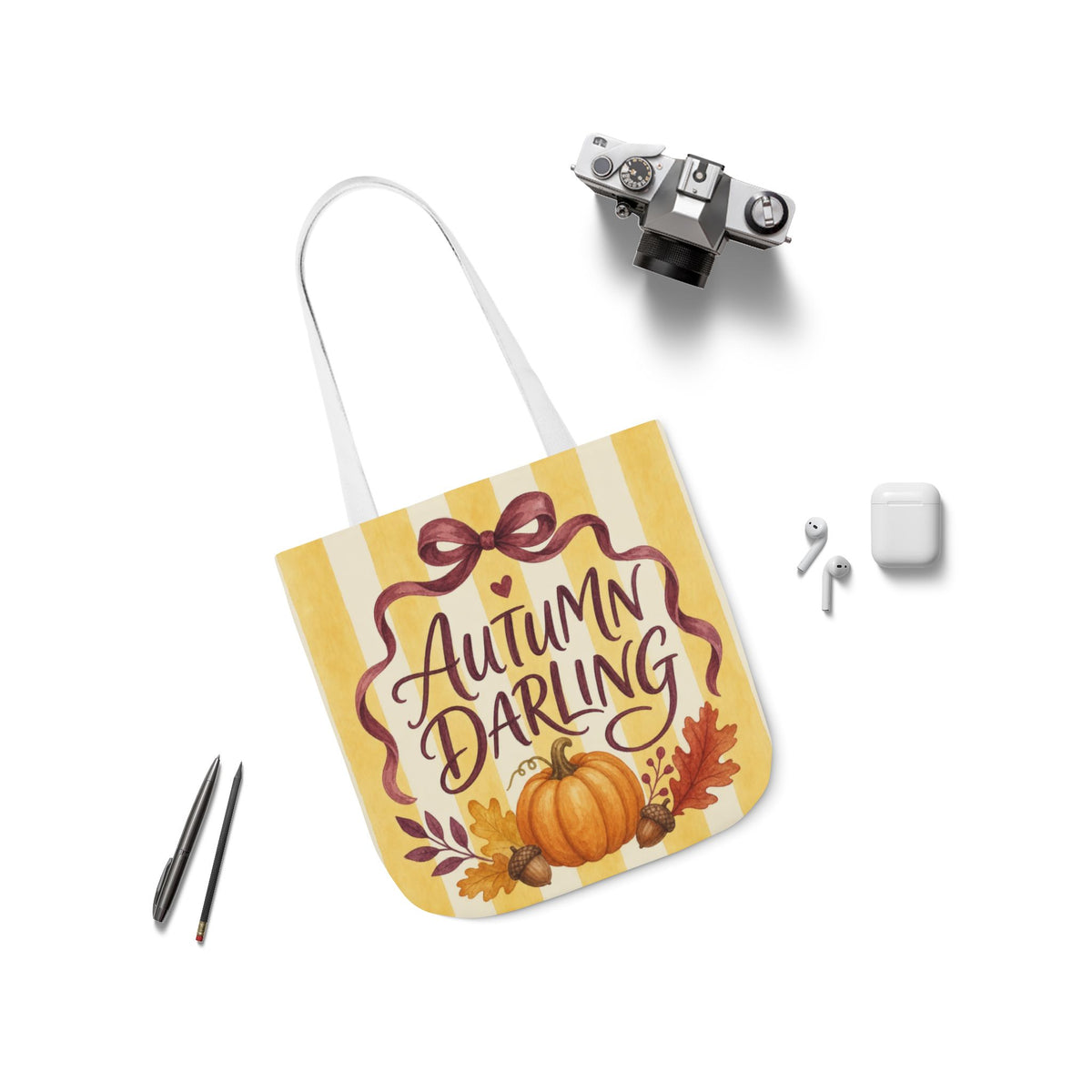 Bolso Tote de Otoño “Autumn Darling” — Diseño de Calabazas y Rayas