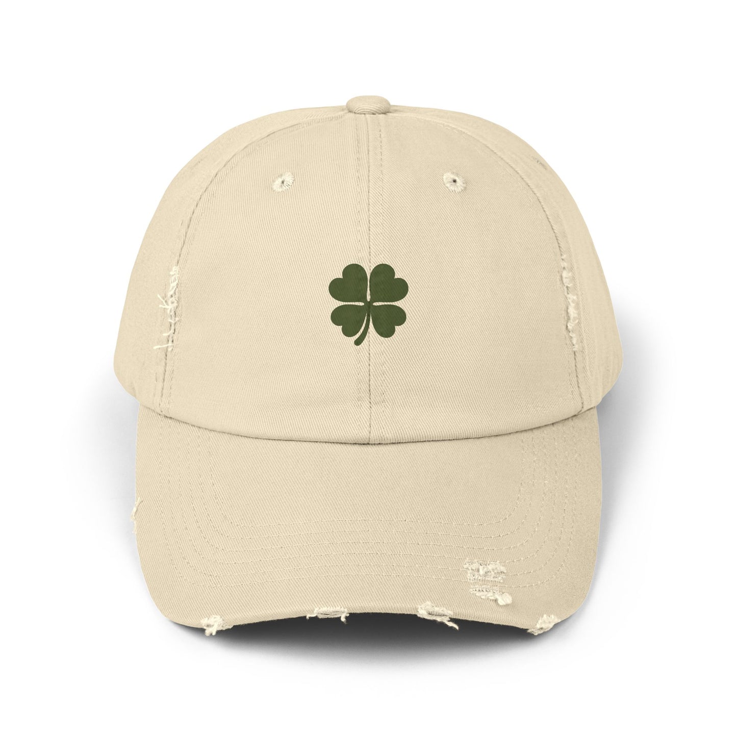 Gorra Vintage con Trébol Bordado — Estilo Desgastado, Casual y de la Suerte