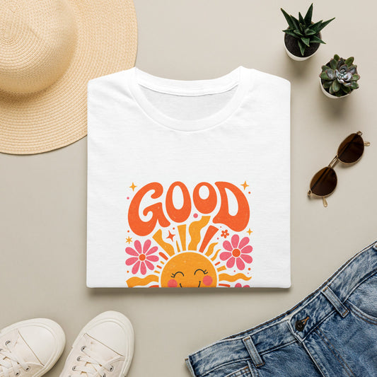 Camiseta Good Energy — Diseño Retro de Sol y Flores con Vibras Positivas