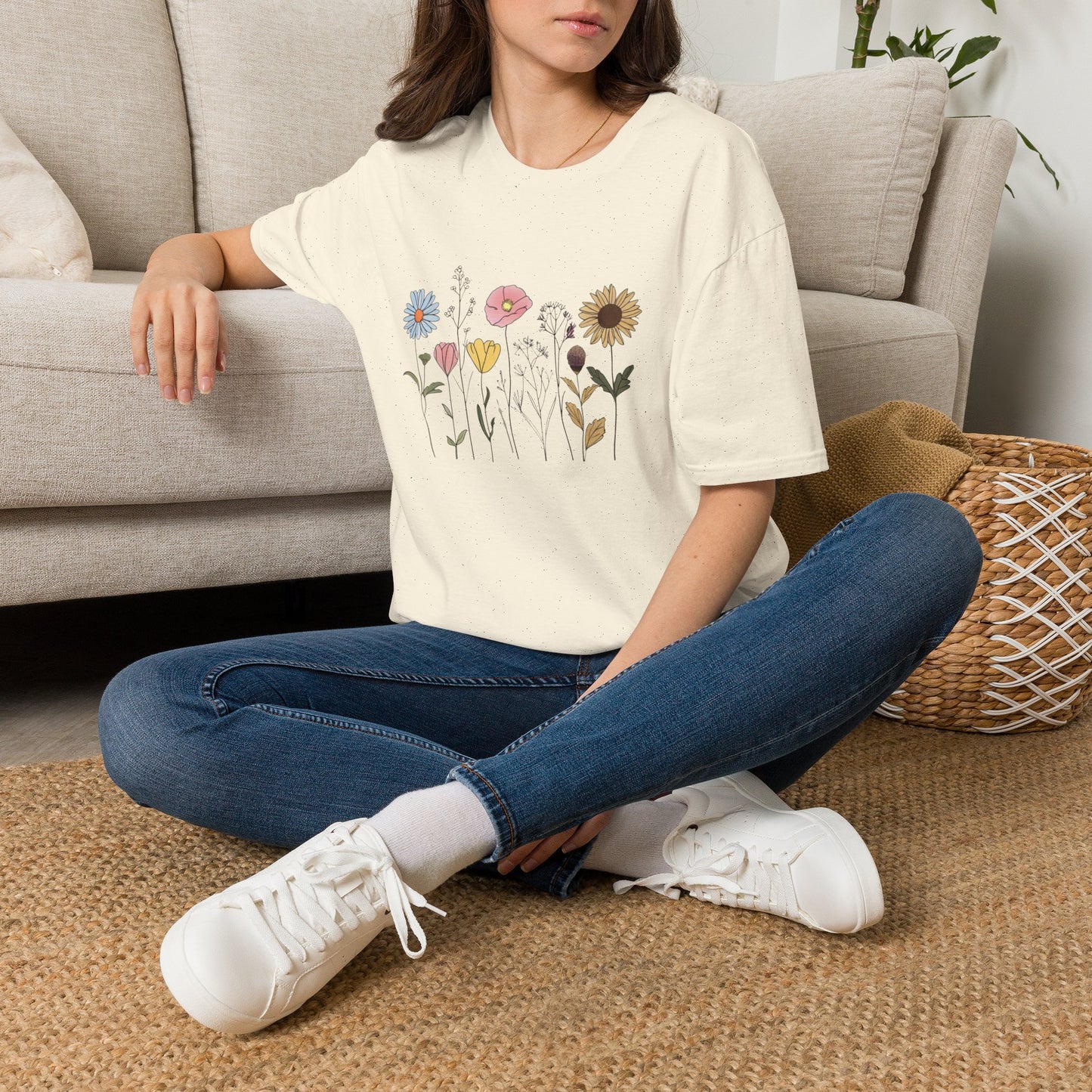 Floral Meadow T-Shirt — Hand-Drawn Wildflower Bouquet Tee