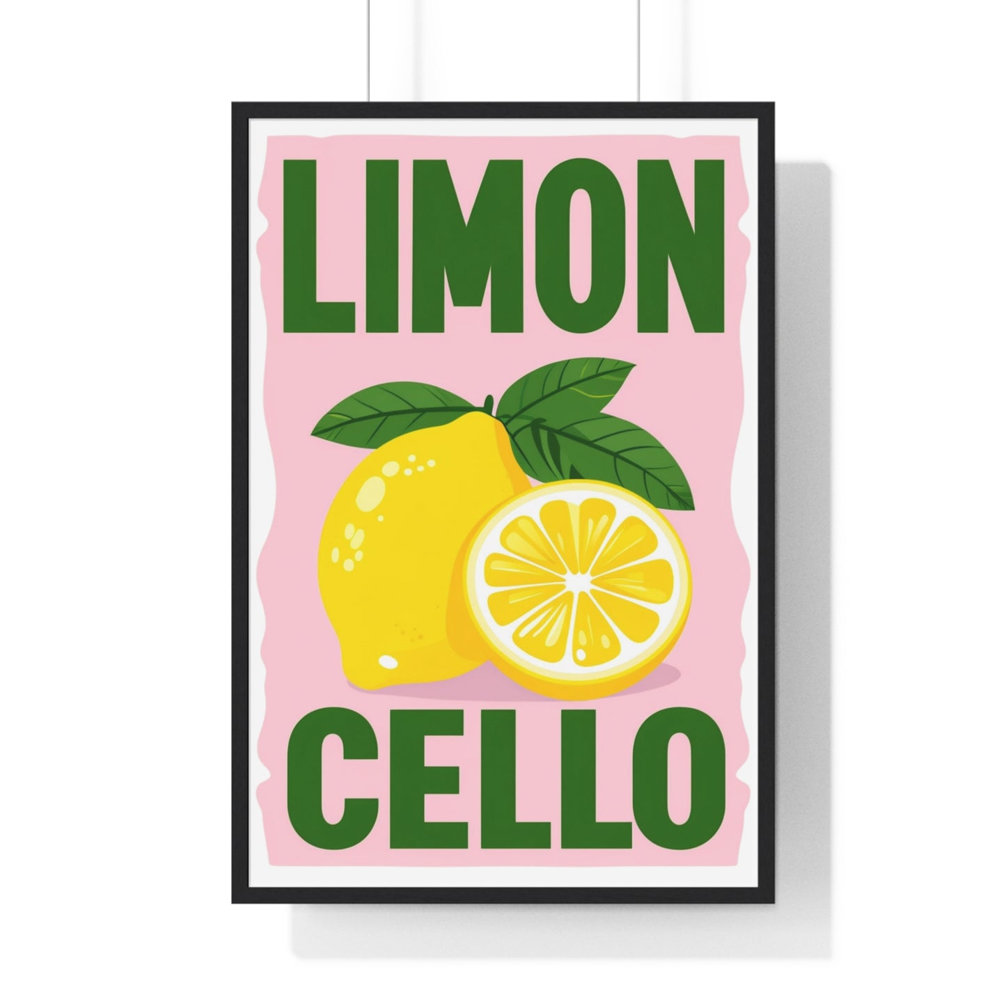 Limoncello Lemon Art Poster — Bold Pink & Green Kitchen Wall Print