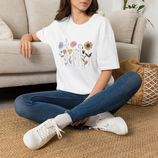 Floral Meadow T-Shirt — Hand-Drawn Wildflower Bouquet Tee