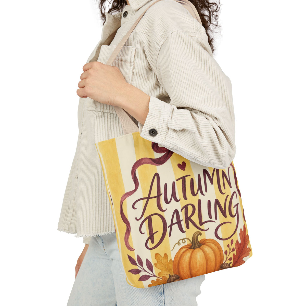 Bolso Tote de Otoño “Autumn Darling” — Diseño de Calabazas y Rayas