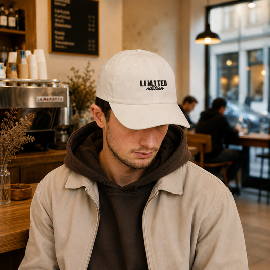 Limited Edition Dad Cap — White Embroidered 'Limited Edition' Baseball Hat