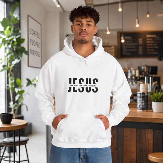 Sudadera Cristiana con Cruz de Jesús — “El Camino, la Verdad y la Vida”