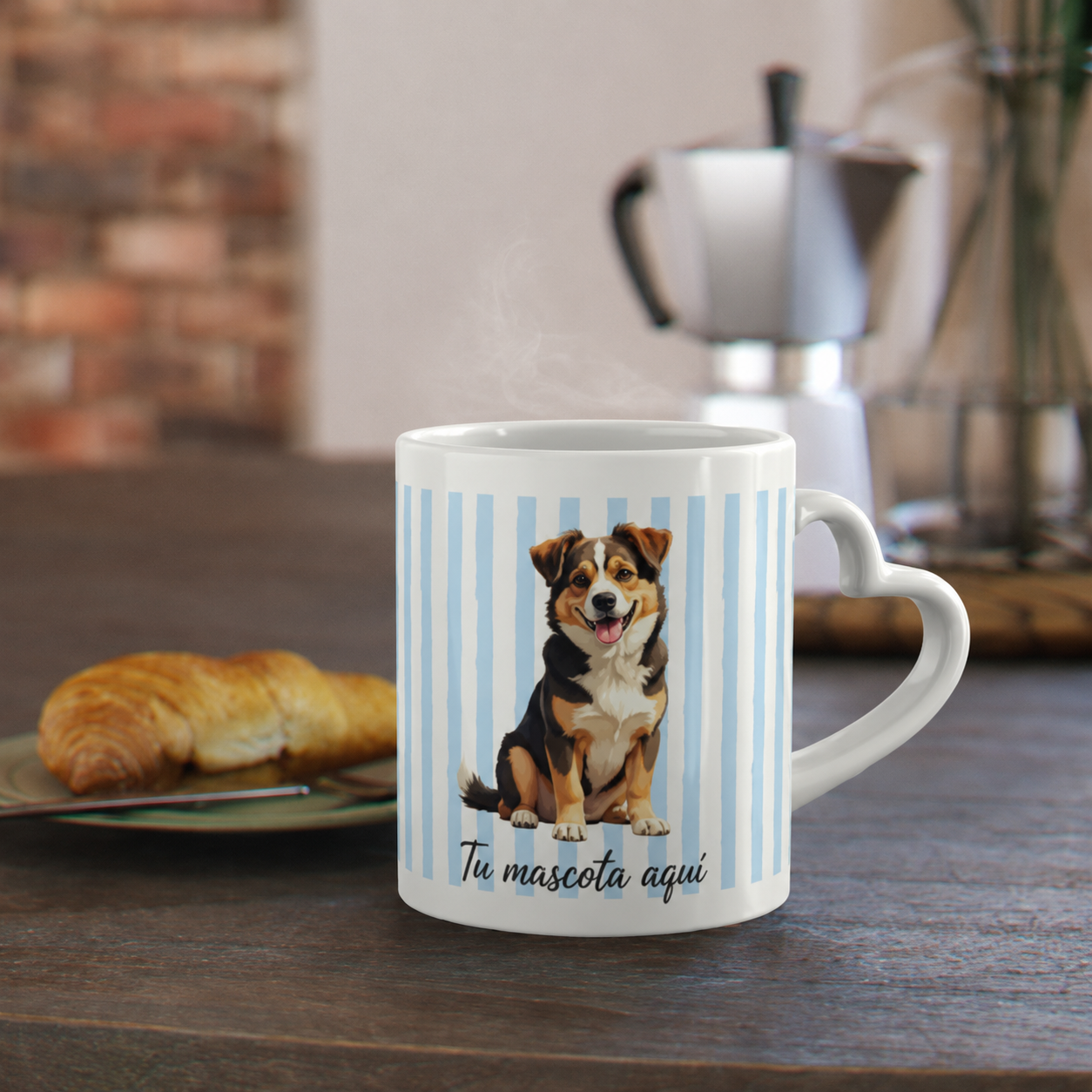Taza Personalizada para Mascotas — Diseño de Perro con Nombre y Rayas Azules
