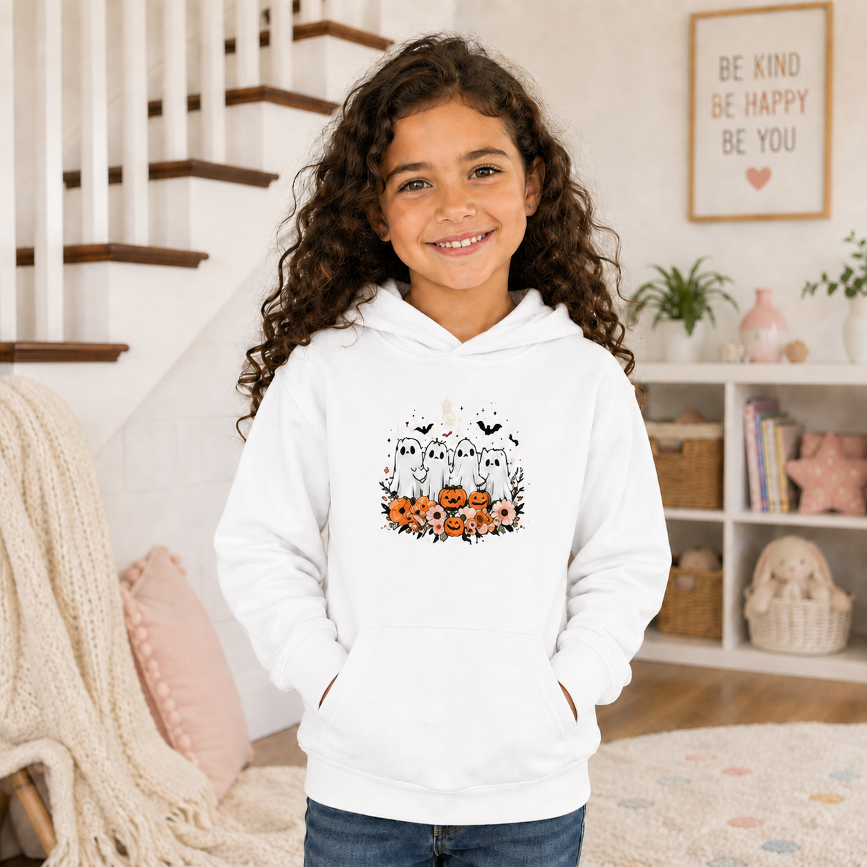 Sudadera Infantil de Halloween — Diseño Adorable de Fantasmas y Calabazas