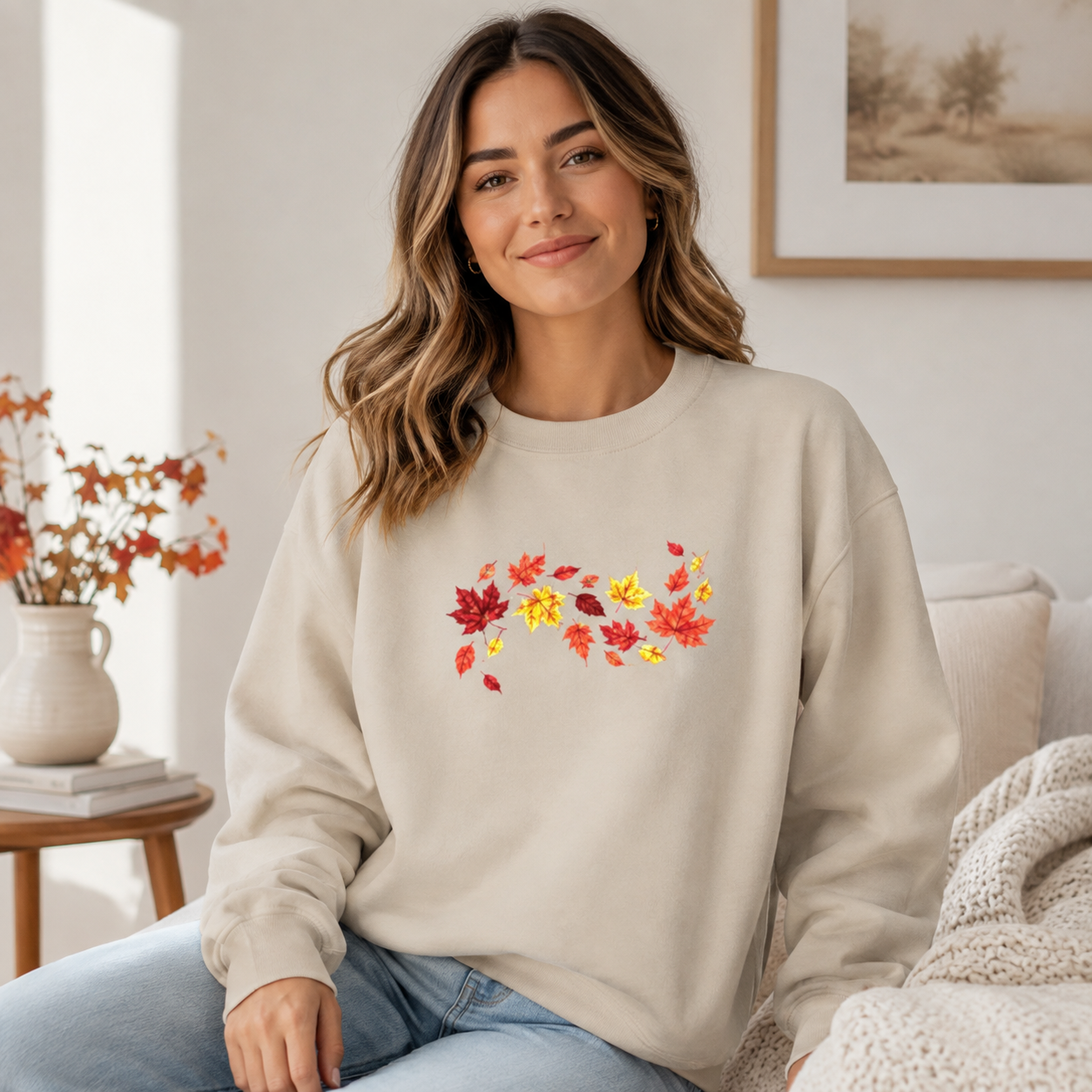 Sudadera de Otoño con Hojas — Diseño Acogedor y Estilo Vintage