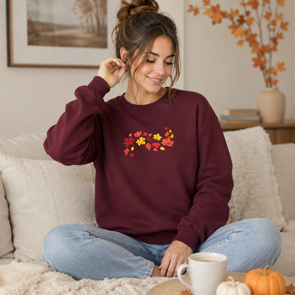 Sudadera de Otoño con Hojas — Diseño Acogedor y Estilo Vintage