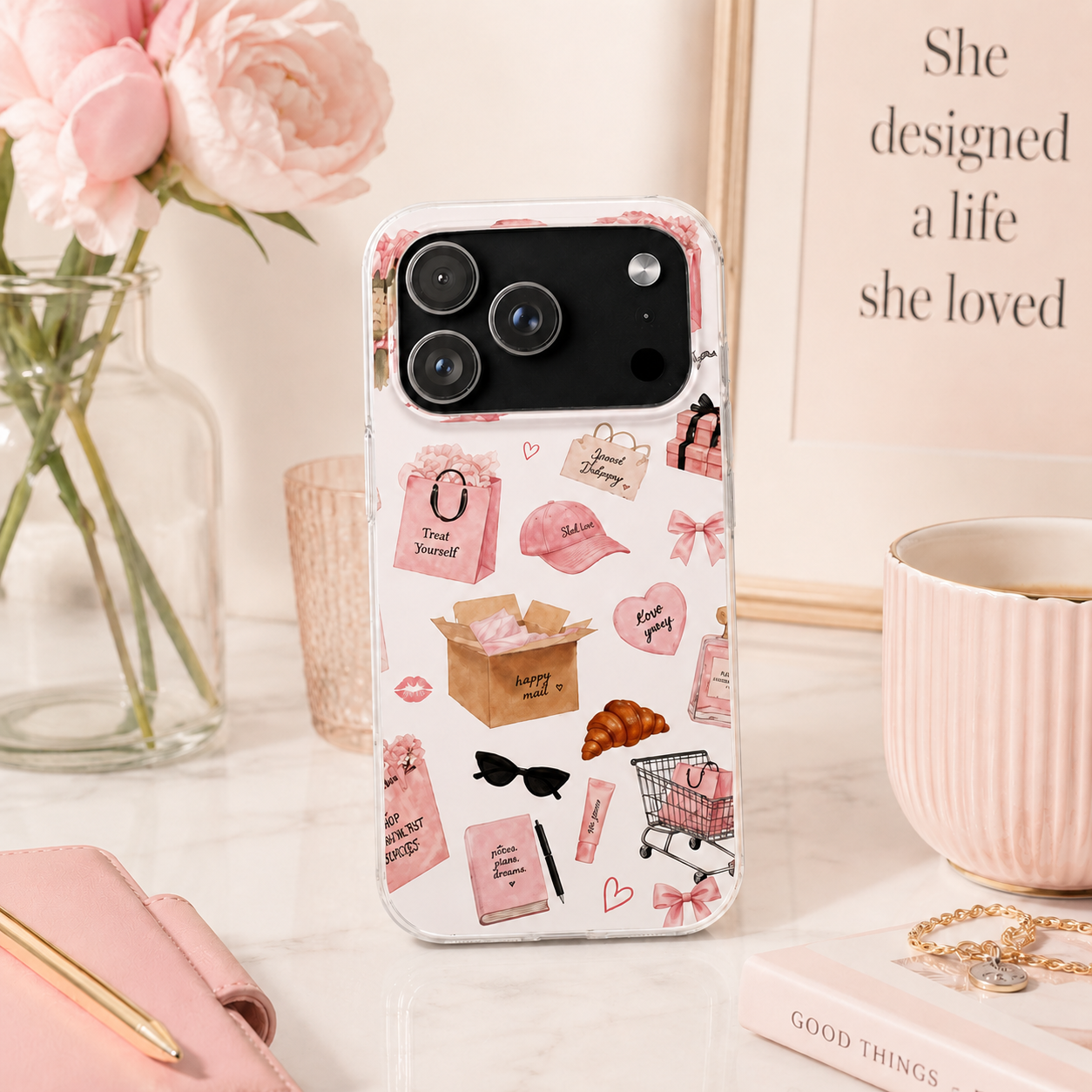 Funda Transparente Rosa para Móvil — Collage “Date un Capricho”