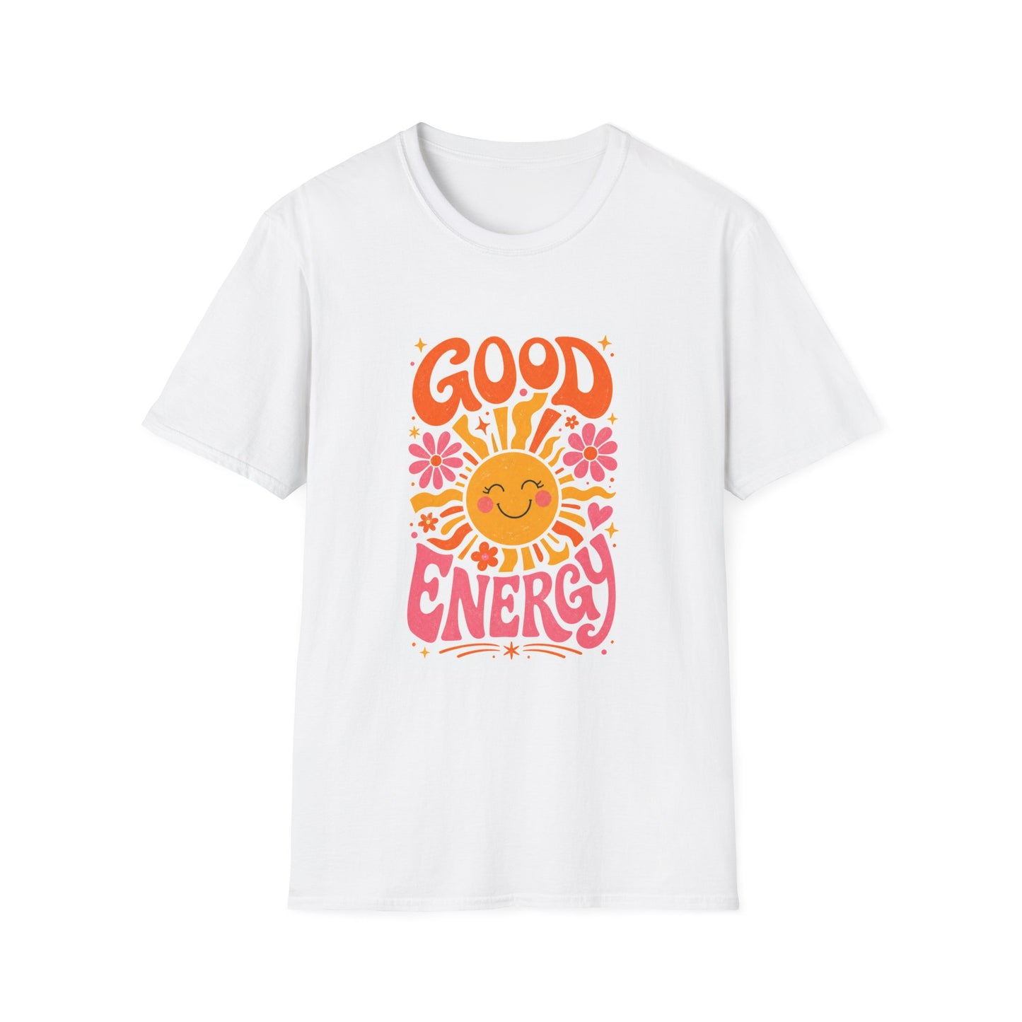 Camiseta Good Energy — Diseño Retro de Sol y Flores con Vibras Positivas
