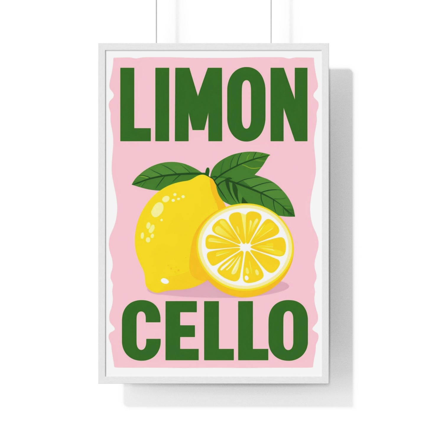 Limoncello Lemon Art Poster — Bold Pink & Green Kitchen Wall Print