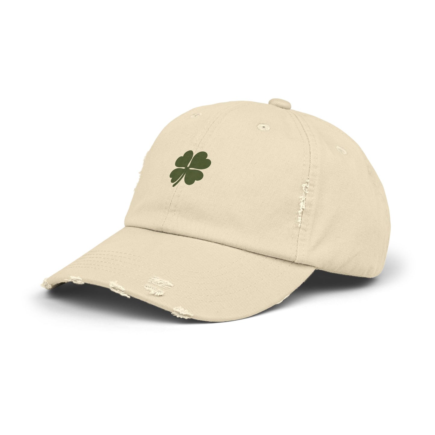 Gorra Vintage con Trébol Bordado — Estilo Desgastado, Casual y de la Suerte
