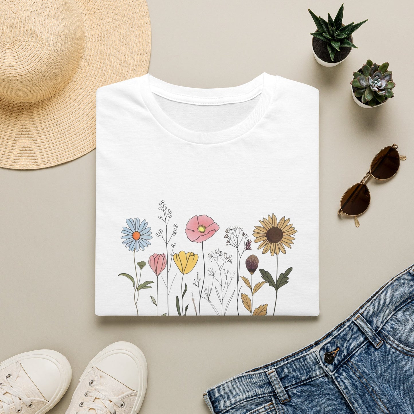 Floral Meadow T-Shirt — Hand-Drawn Wildflower Bouquet Tee