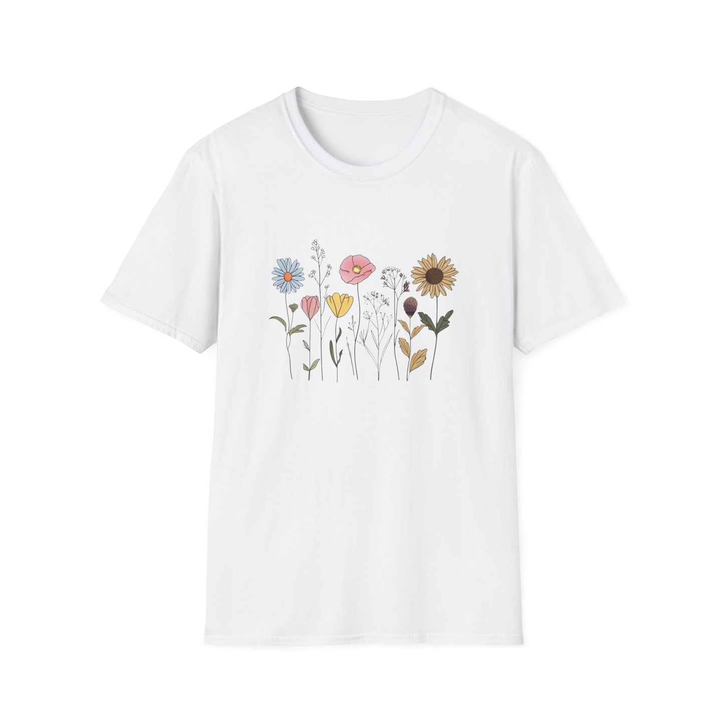 Floral Meadow T-Shirt — Hand-Drawn Wildflower Bouquet Tee