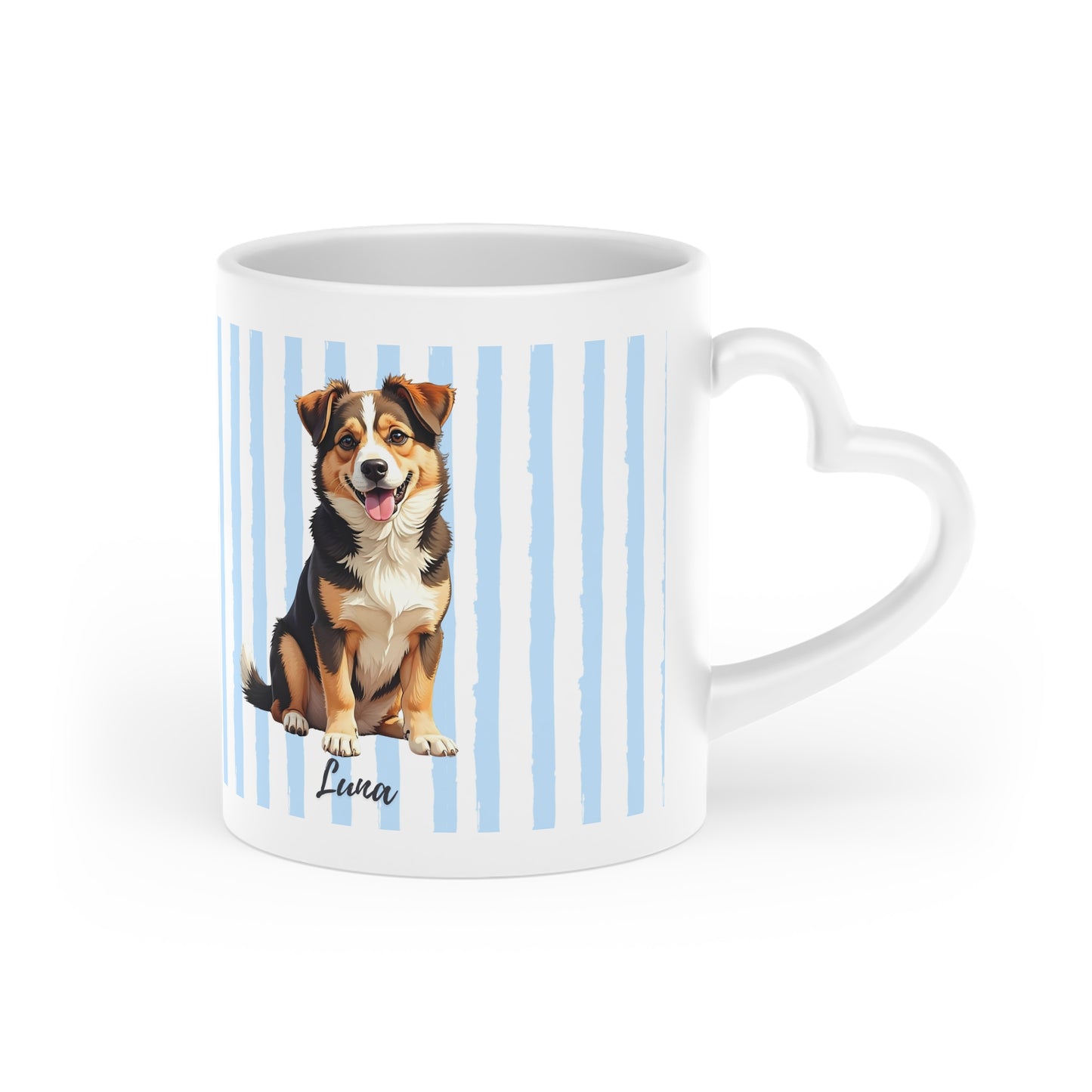 Taza Personalizada para Mascotas — Diseño de Perro con Nombre y Rayas Azules