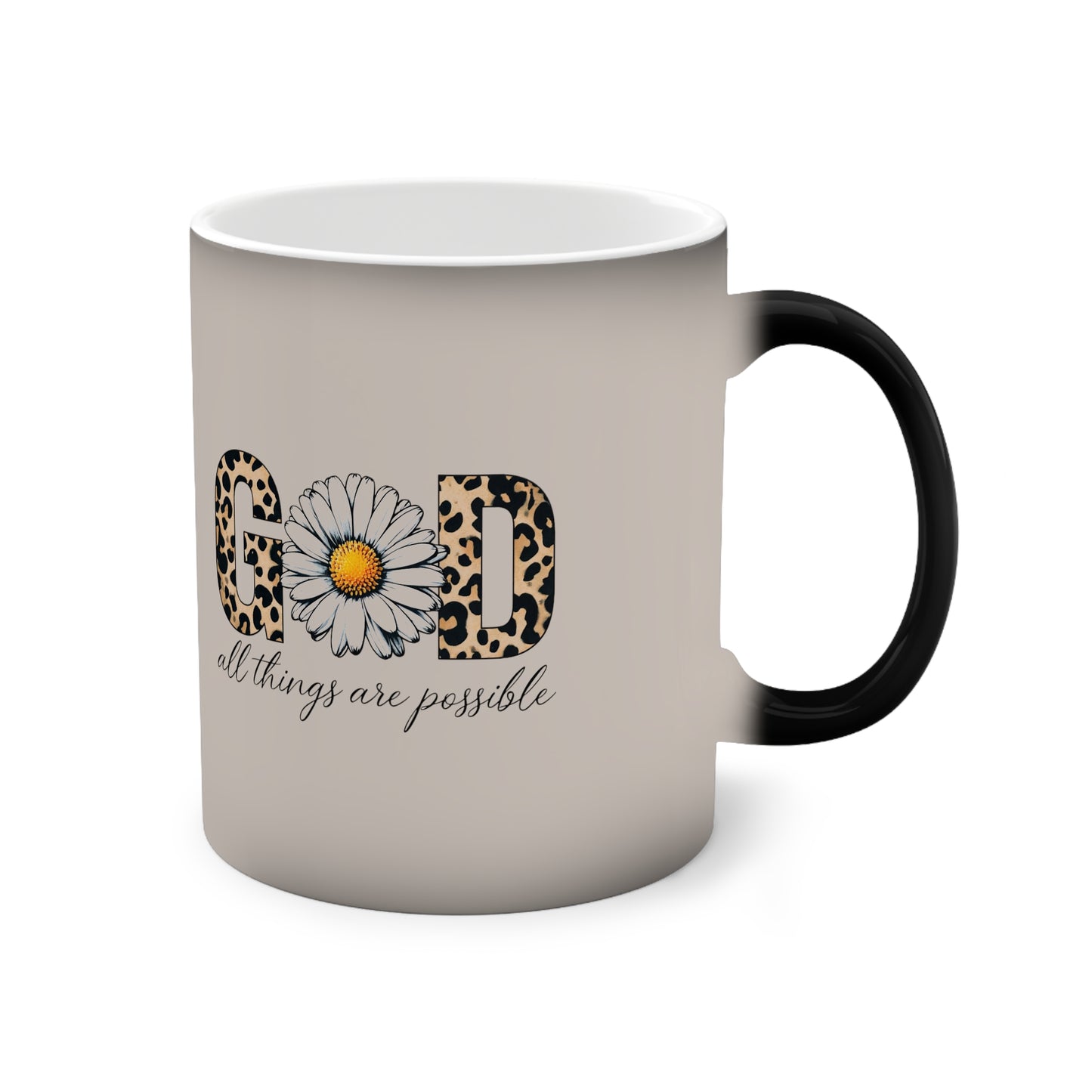 Taza Mágica que Cambia de Color — Diseño “Good” con Leopardo y Margaritas | Taza Inspiradora de 11 oz